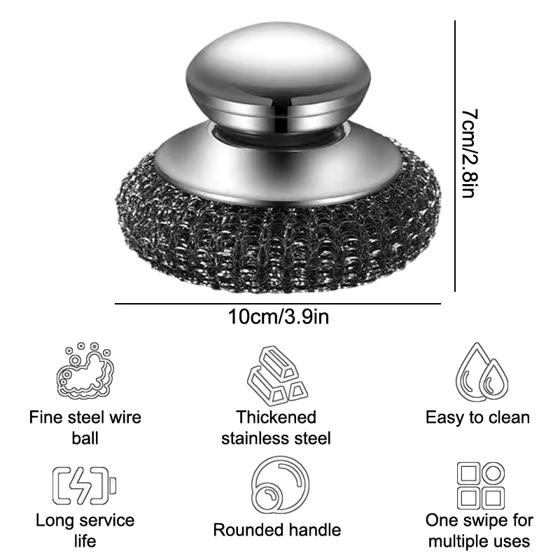 손잡이가 달린 스틸 울 스크러버, 스테인레스 스틸 청소 브러시, 접시 청소 주식 냄비 팬 그릴, 5 개