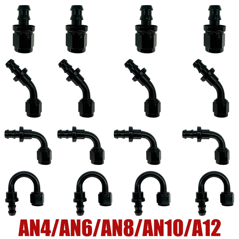 4x Aluminum 0/45/90/180 Degree Push Lock Swivel Hose End Fitting for Rubber Fuel Line Oil Fuel Cooler Kits Reusable Hose Adaptor
