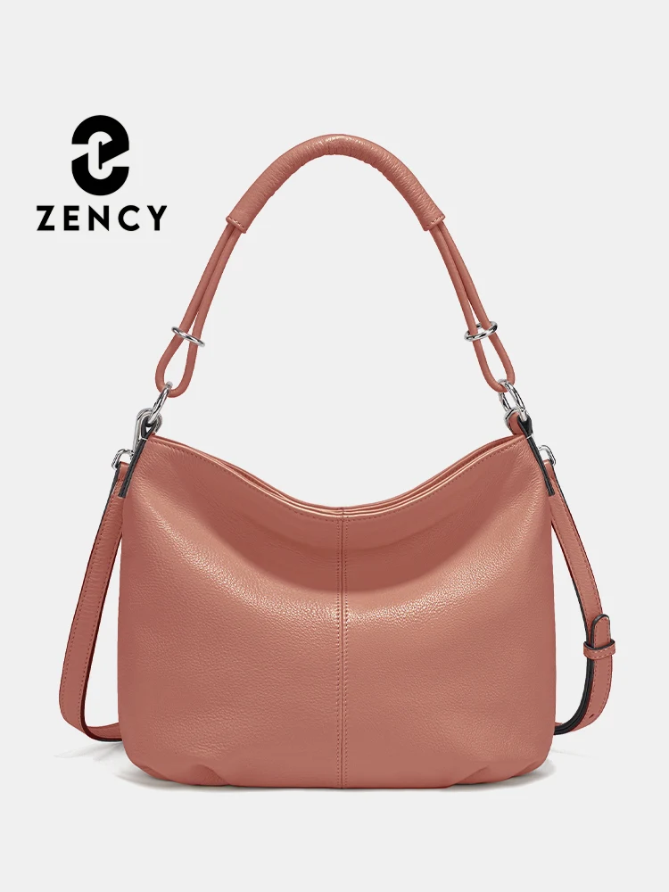 Zency Fashion Pink Bag For Ladies New Fall Winter Women's Soft Cowhide Leather Shoulder Bag Crossbody Satchels With 2 Strap