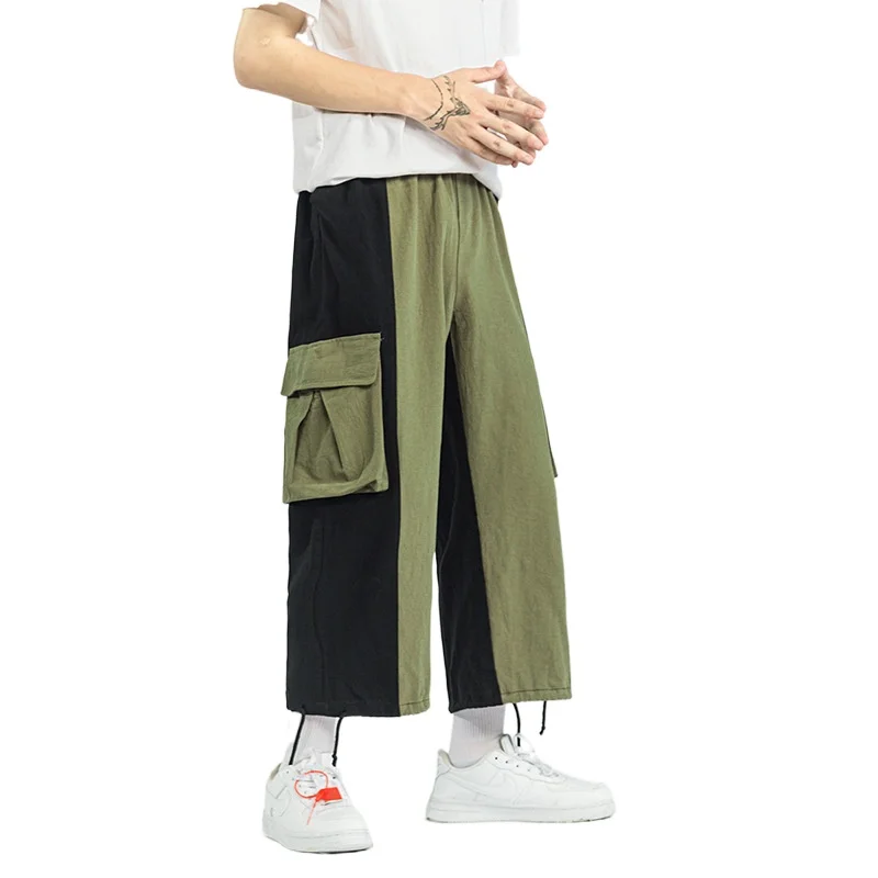 Spring and Summer New Men's Baggy Large Size Overalls Multi-pocket Youth Leisure Color Combination Leg Pants