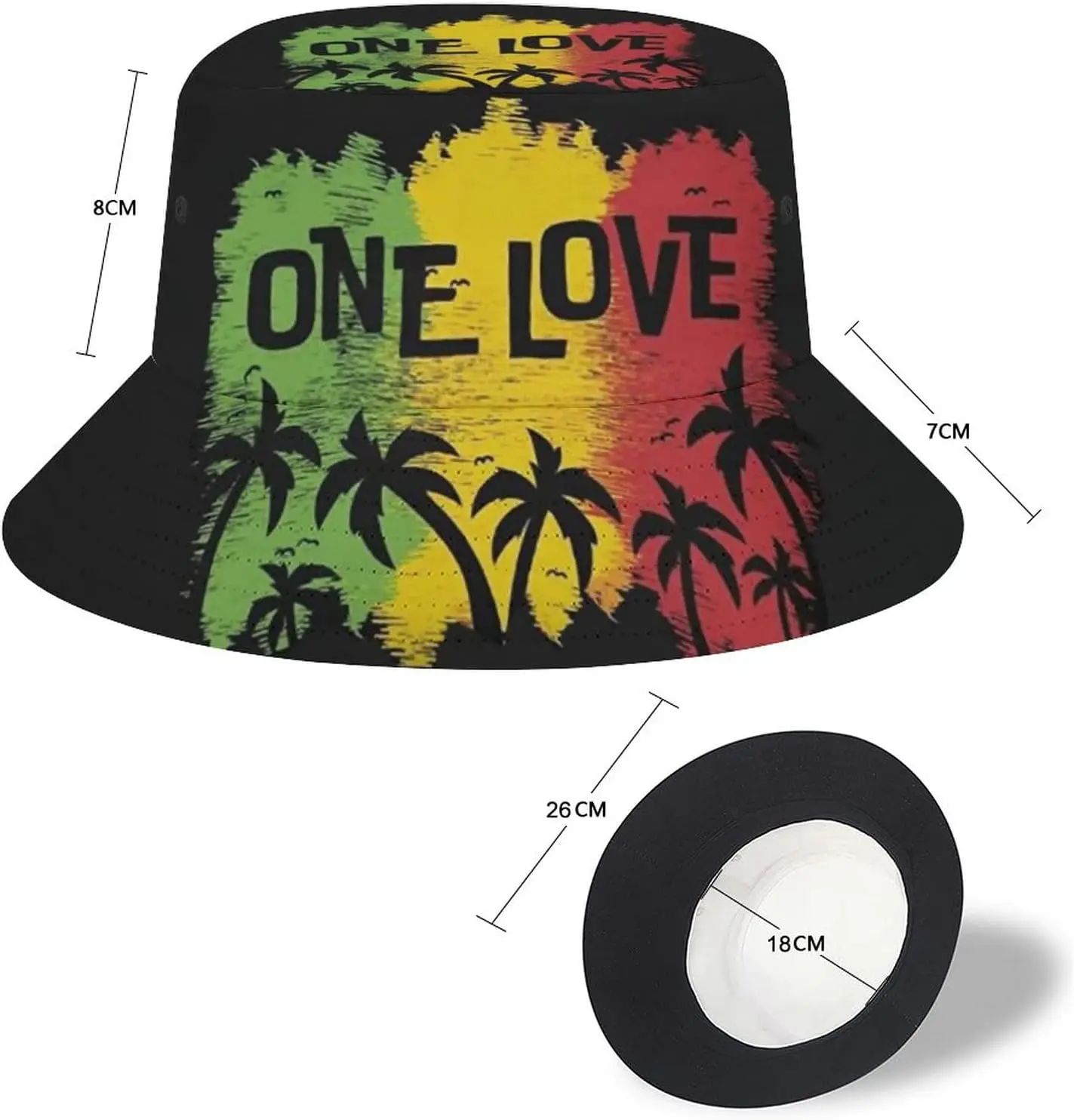 One Love Music Reggae Rasta Jamaican Men's Women's Bucket Hat Summer Vacation Travel Beach Sun Hat Packable Lightweight Outdoor 2