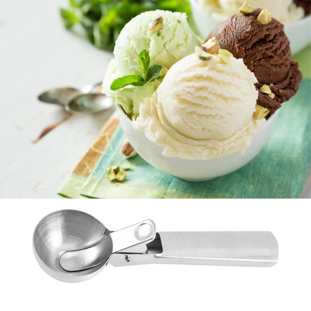 ملعقة آيس كريم من الفولاذ المقاوم للصدأ، ملعقة فواكه إبداعية على شكل كرة ثلج مع مقبض غير لاصق لأدوات المطبخ المنزلية #2