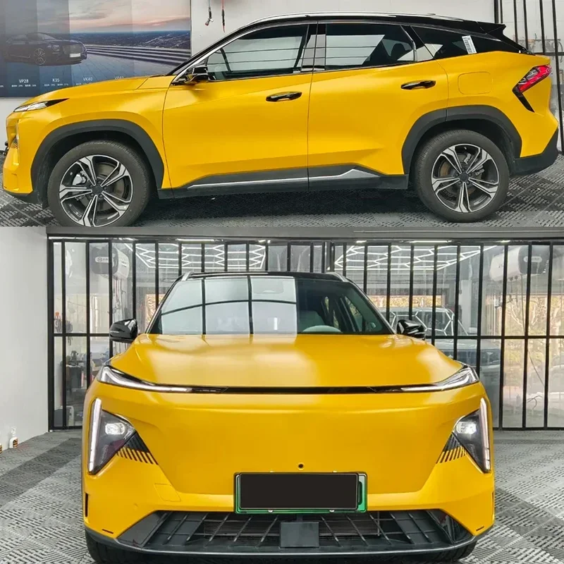 Car Vinyl Film PET Matte Metallic Yellow Vinyl Wrap Auto Modification Self Adhesive Car Body Film Decoration Sticker Accessories
