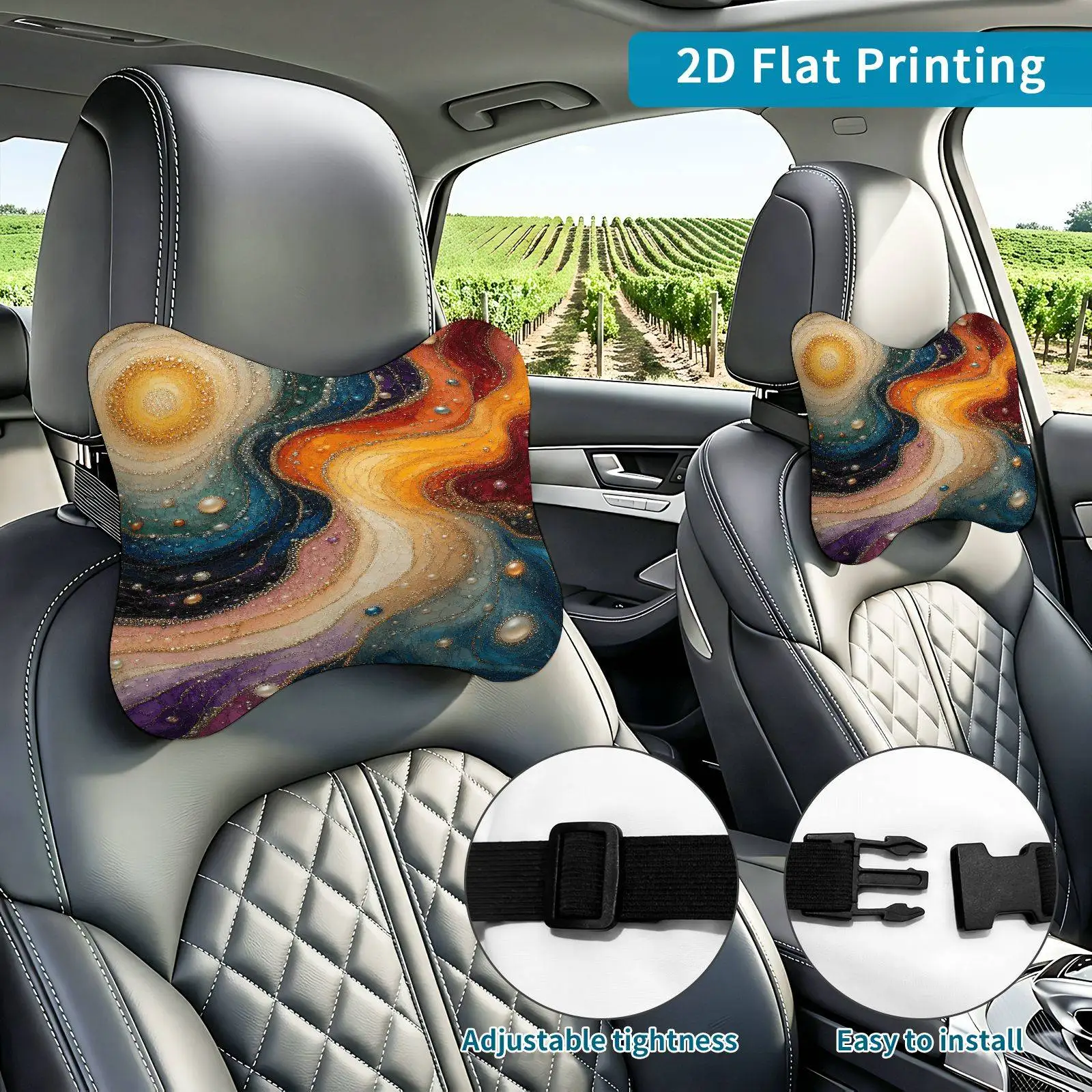 2pcs Galaxy Abstract Colorful Car Seat Headrest, Neck Support Cushion, Suitable For All Seasons Of Car Additions, Nebula Theme,