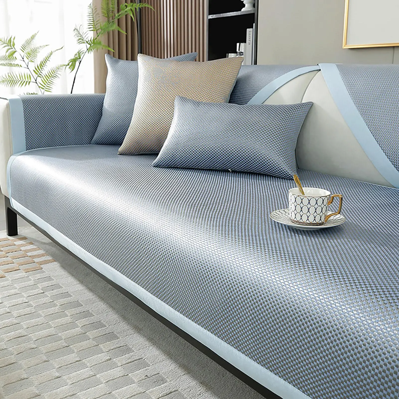 Cooling Ice Silk Couch Cover, Non Slip Breathable Sofa Pad,Summer Cooling Furniture Protector for Living Room