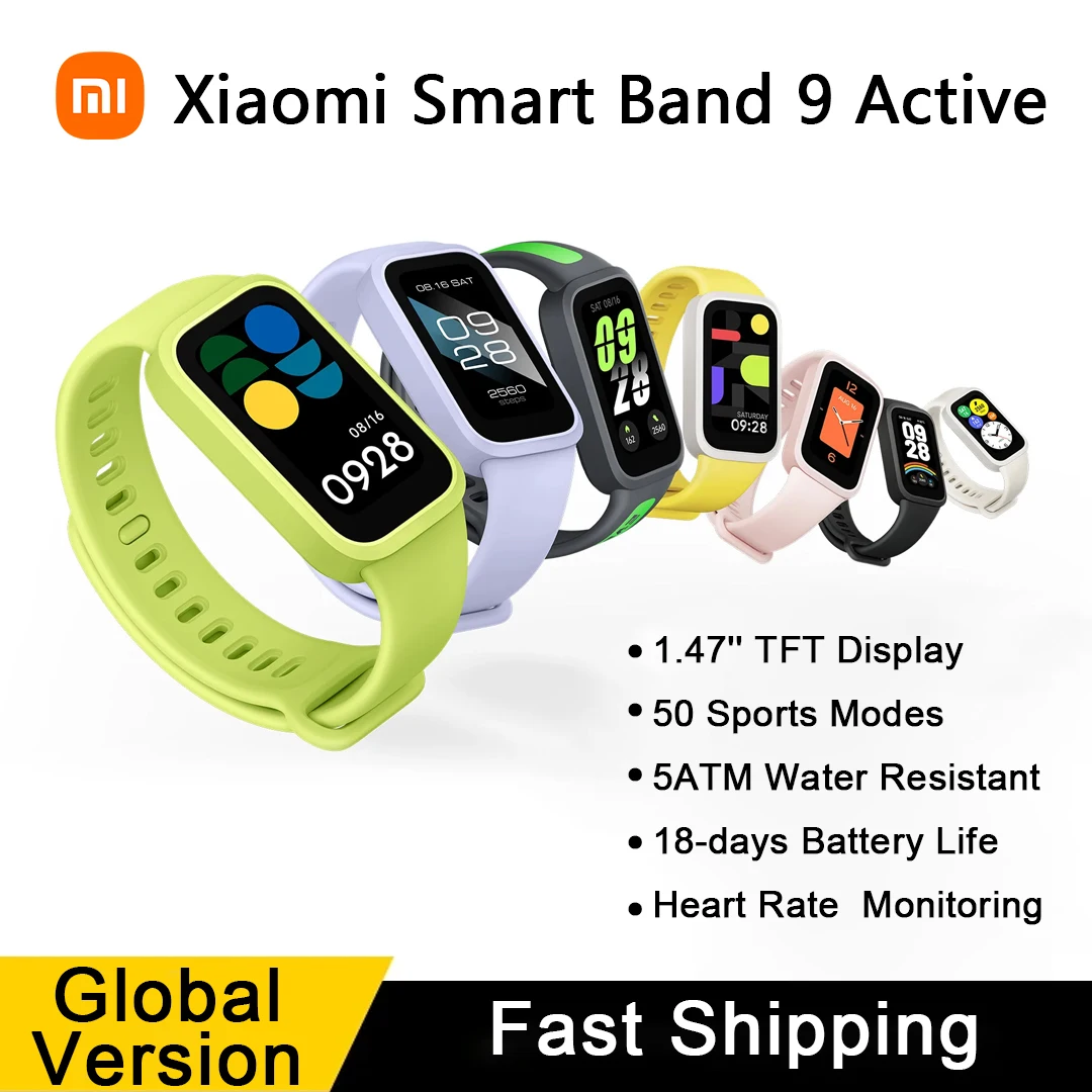 

Global Version Xiaomi Smart Band 9 Active 1.47'' TFT Display 50 Sports Modes Heart Rate 5ATM Waterproof 18-day Battery Wristband