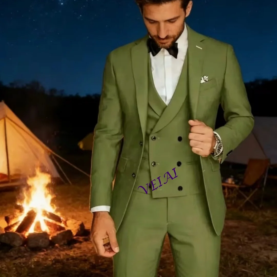 

CustomizedDark Green Slim Fit 3 Piece Men's Tuxedo Suits with Notched Lapel for Groom Wedding Business Man Clothing Jacket Pants