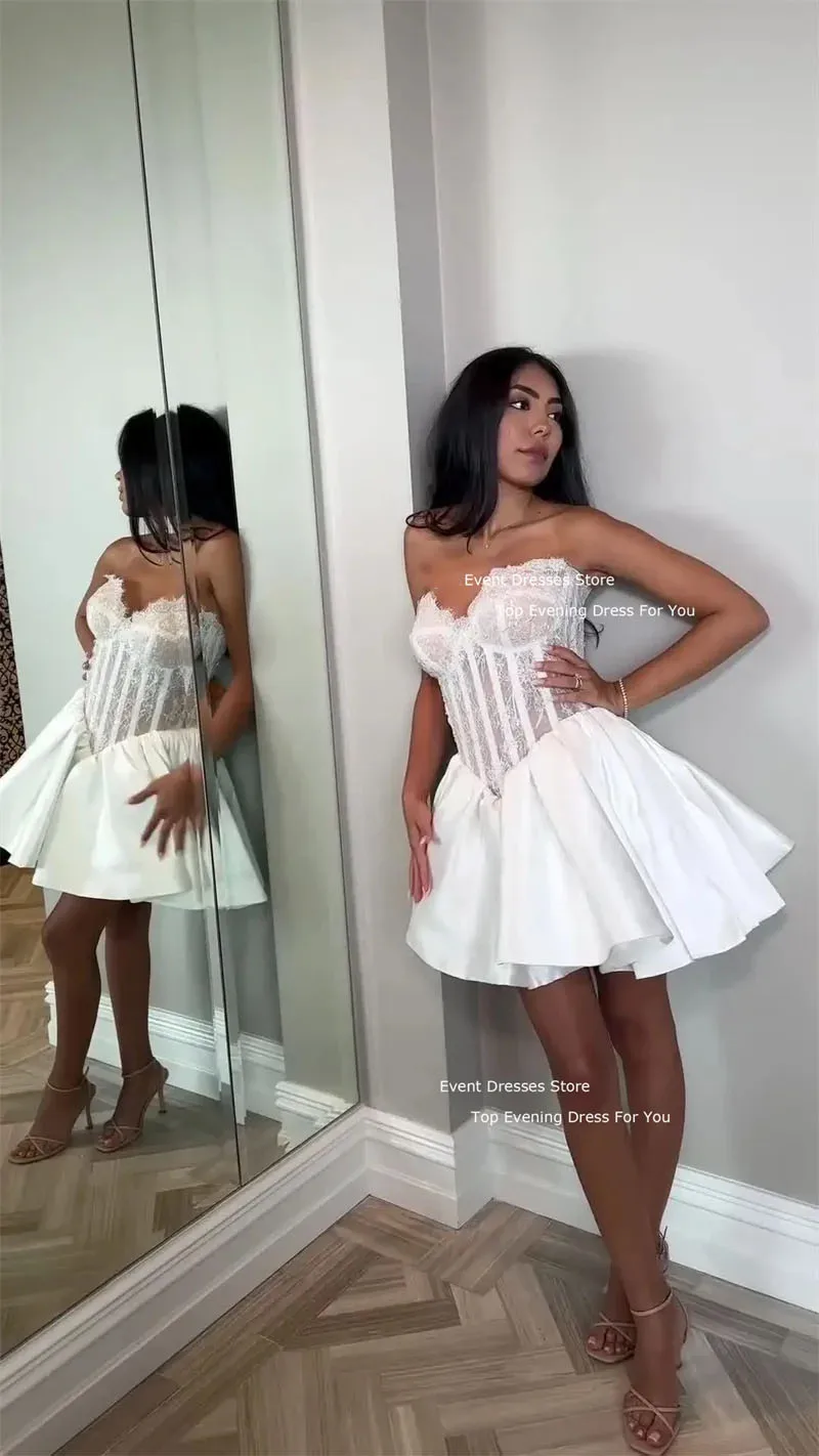 LISM Sexy Shiny Lace A-Line Wedding Dresses Sweetheart Satin Short Bridal Gowns Customised Wedding Party Dress Vestidos De Novia