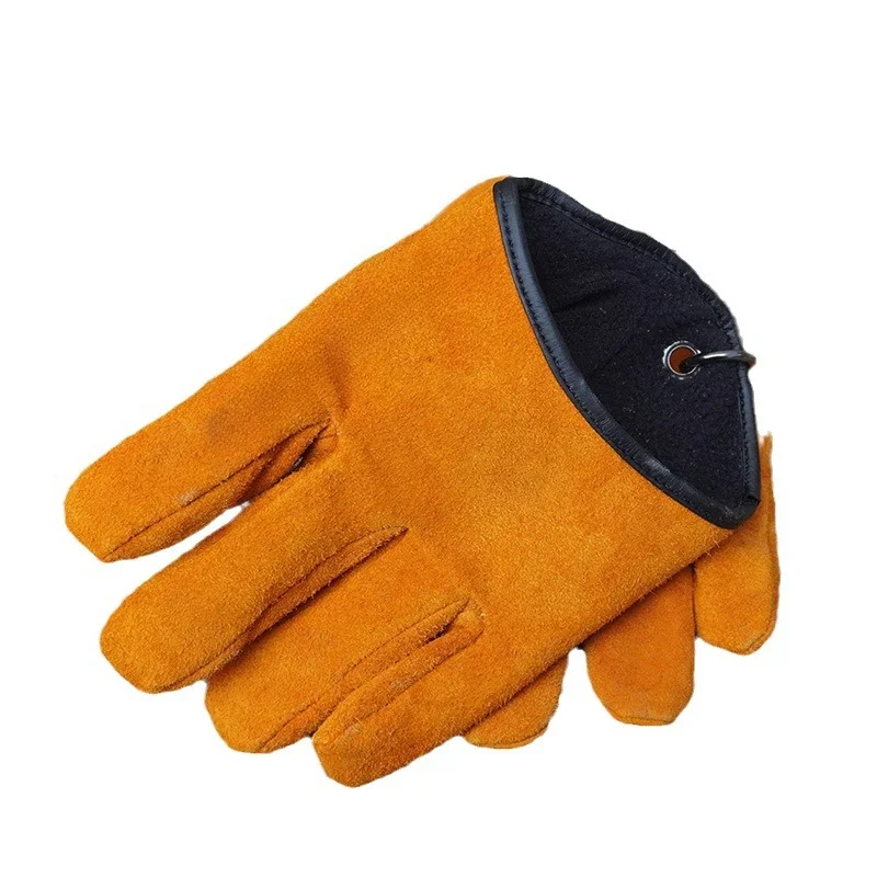 Outdoor camping cowhide quick release magnetic buckle wear-resistant genuine leather retro yellow four season gloves