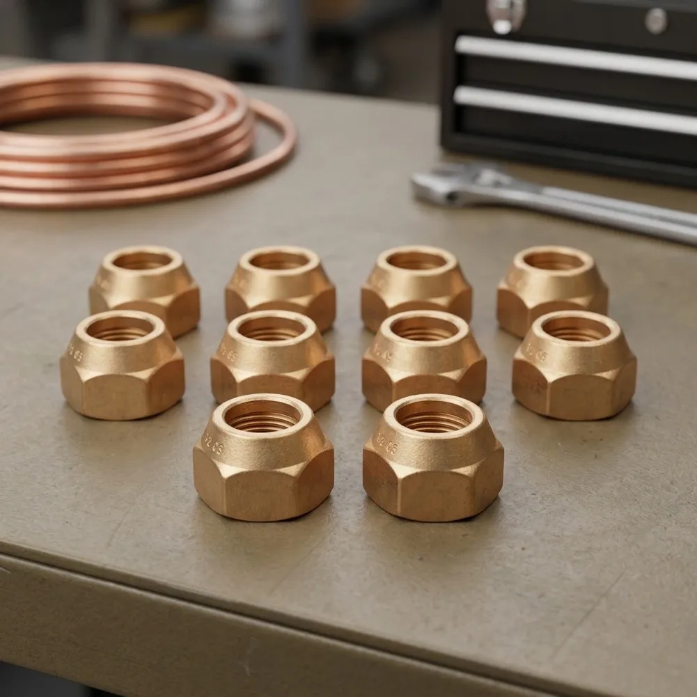 10Pcs Air Conditioning Copper Pipe Nuts Brass Pipe Fittings 3/8'' 1/4'' 5/8'' 3/4'' For Air Conditioning Copper Pipe Crimp Nuts