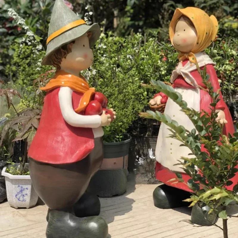 American Style Rural Garden Statues Floor To Ceiling Craft Ornaments  Boys Girls Character Statues Kindergarten Scenery Decor