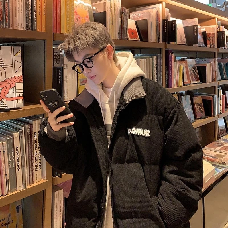 2025 جديد الرجال سروال قصير سترة اليابانية الرجعية نمط معطف طويل ماريو اللون سميكة القطن معطف مبطّن الوقوف طوق دع