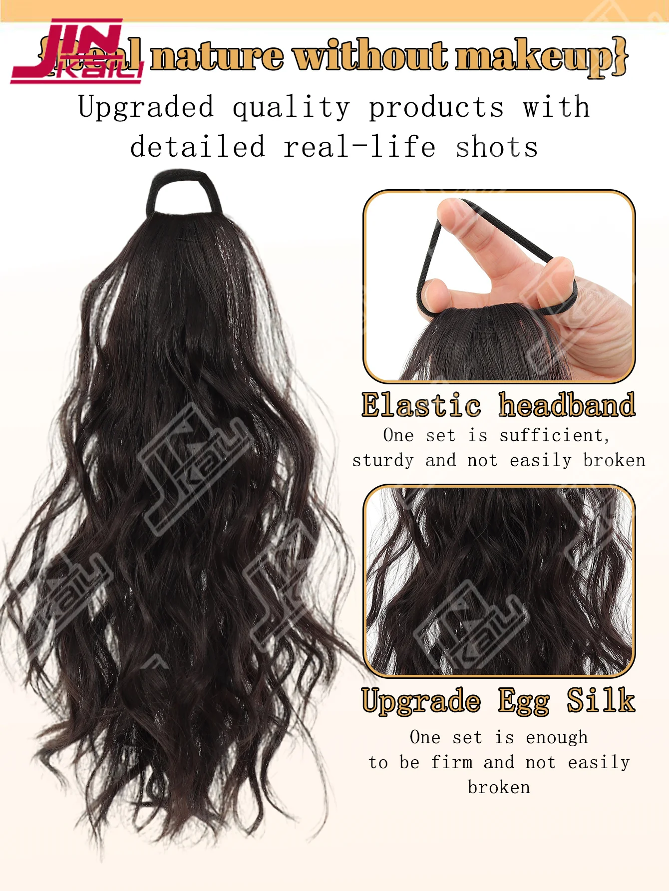 JKL Hair Ponytail Extensions Wig Wavy Curly Ponytail Hairpiece with Elastic Rubber Band Fluffy Wavy Ponytail for Women Wear