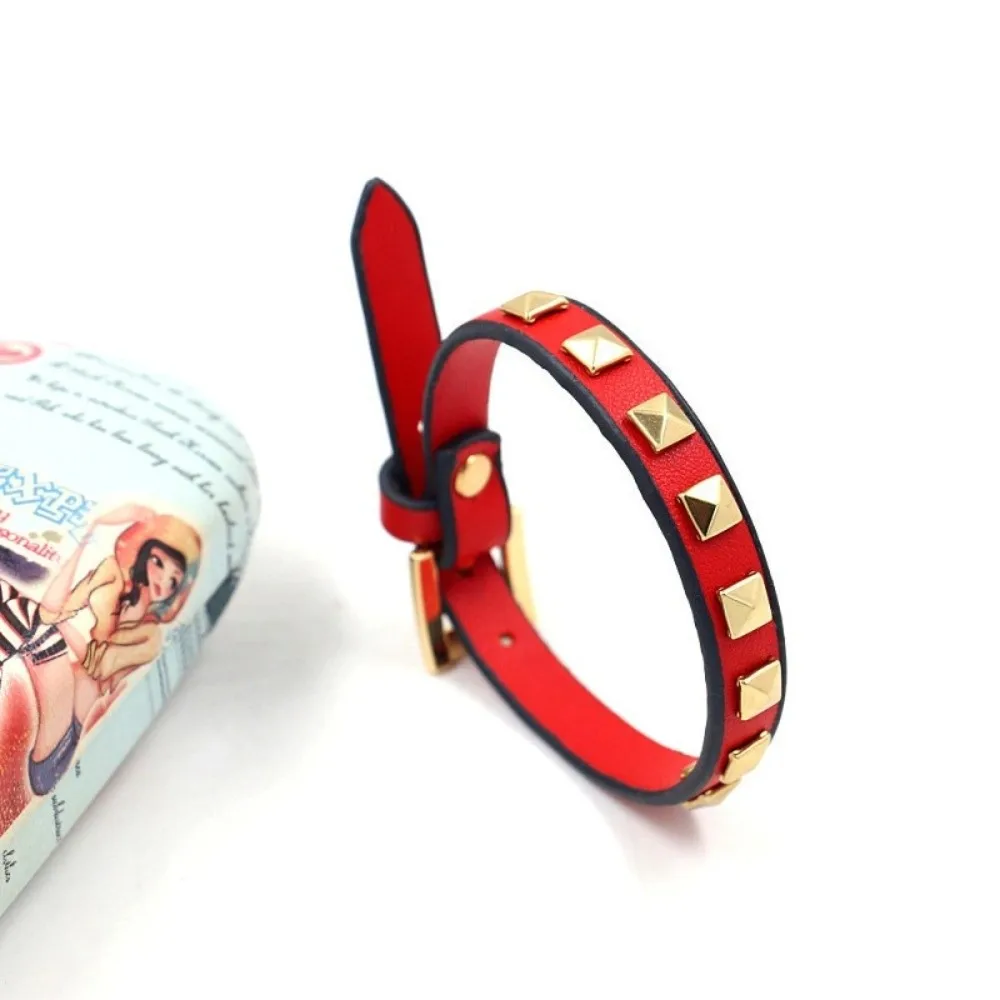 Punk Style PU Leather Rivets Bracelet Square Rivets Alloy Studded Bangle 5 Color Options Single Ring Bracelet Gift Jewelry