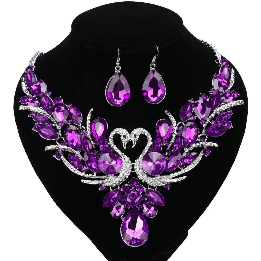 Fashion Nigerian Jewelry Set For Women Purple Tassel Earrings Necklace Set Banquet Dress Accessory Bridal Indian Jewellery