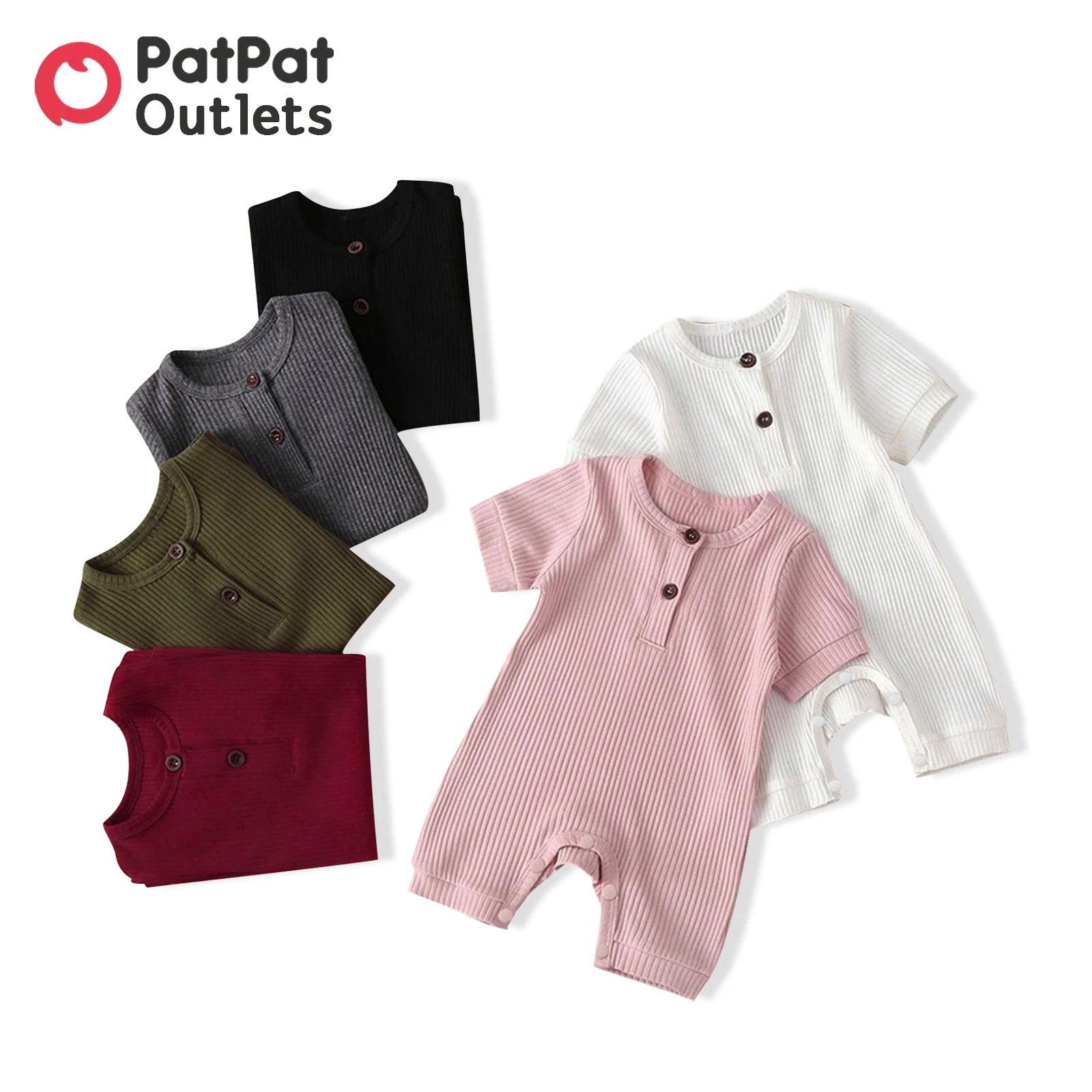 

PatPat Summer Infant Newborn Baby Boy/Girl Clothes Fashion Casual Jumpsuit Cotton Ribbed Short-sleeve Button Up Romper