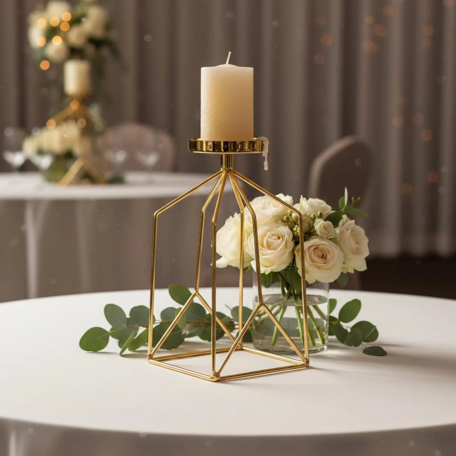 Iron Art Candle Holder Elegant Nordic Design Candlestick Geometric Metal Candlestick Sturdy Wireframe Candle Stand Stable Base