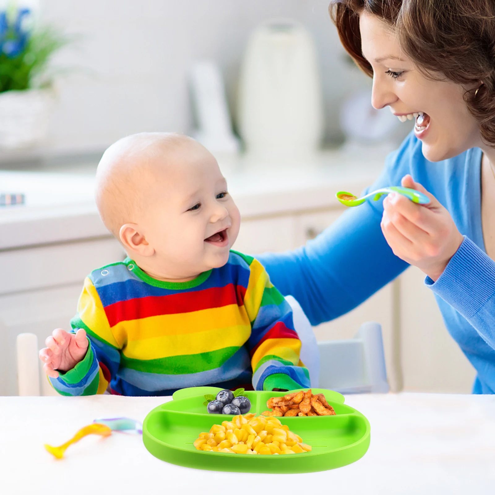 

Silicone Tableware Children Toddler Supplementary Food Plates Kids Dishes NonSlip Suction Base Microwave Safe Divided Design