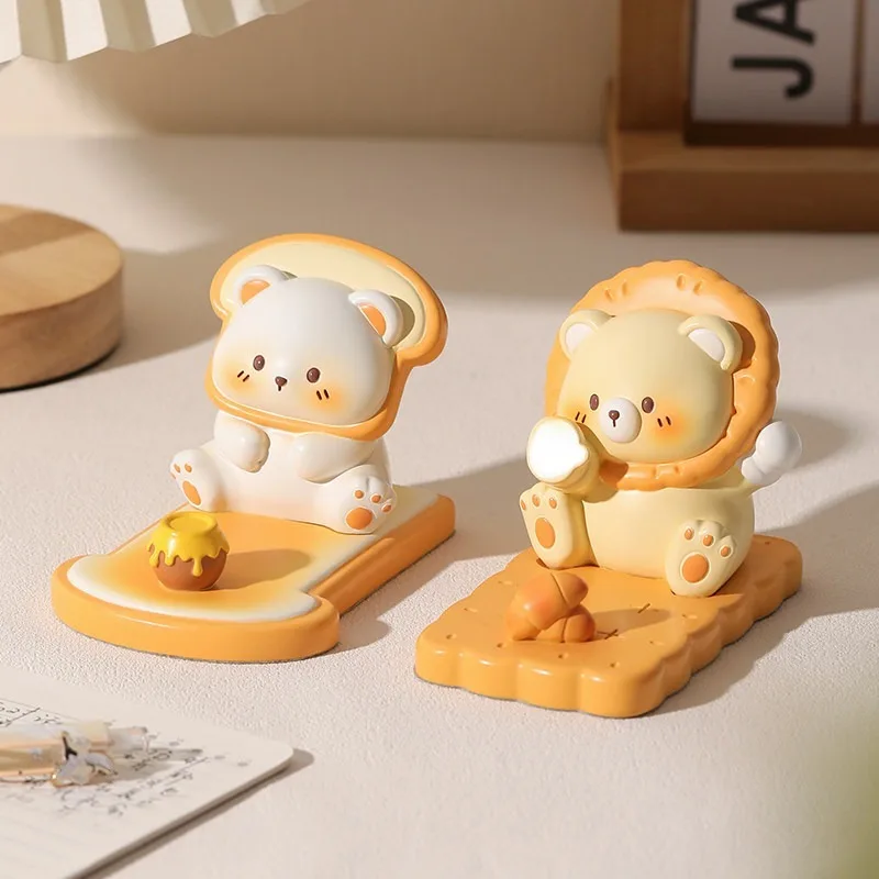 Cute Cream Bear Phone Stand Figurine Office Desktop Decor Adorable Gift for Girls Practical Small Present Kawaii Room Accessory