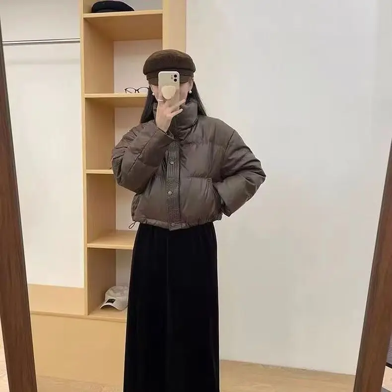 

Puffer Parka Waterproof Woman Womens Single Breasted Button Front Closure Classic Traditional Style Timeless Appeal Conventional