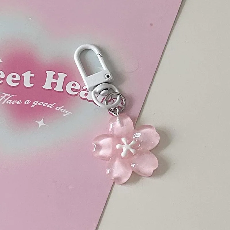Lovely Jelly Sakura Flower Keychain Charm Transparent Color Diy Resin Pink Blue Keychains Women Bag Charms Key Ring Accessories