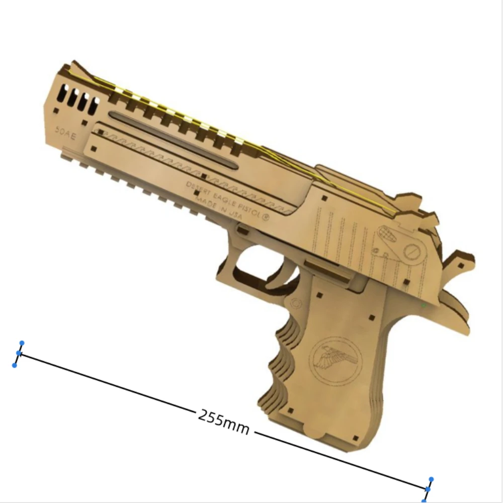 DIY Wooden Gun Shapes Puzzles Model Kit Children Mechanical Construction Desert Eagle Block To Build Elastic Rubber Bands Weapon