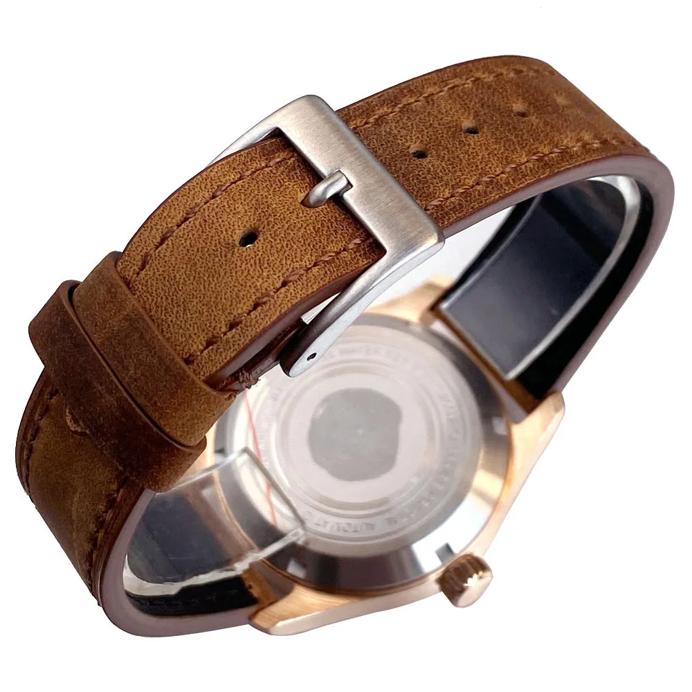 Tandorio ريال برونزية NH35A ساعة أوتوماتيكية للرجال الميكانيكية الطيار الساعات PT5000 الياقوت الكريستال CUSN8 39 مللي متر مقاوم للماء #6