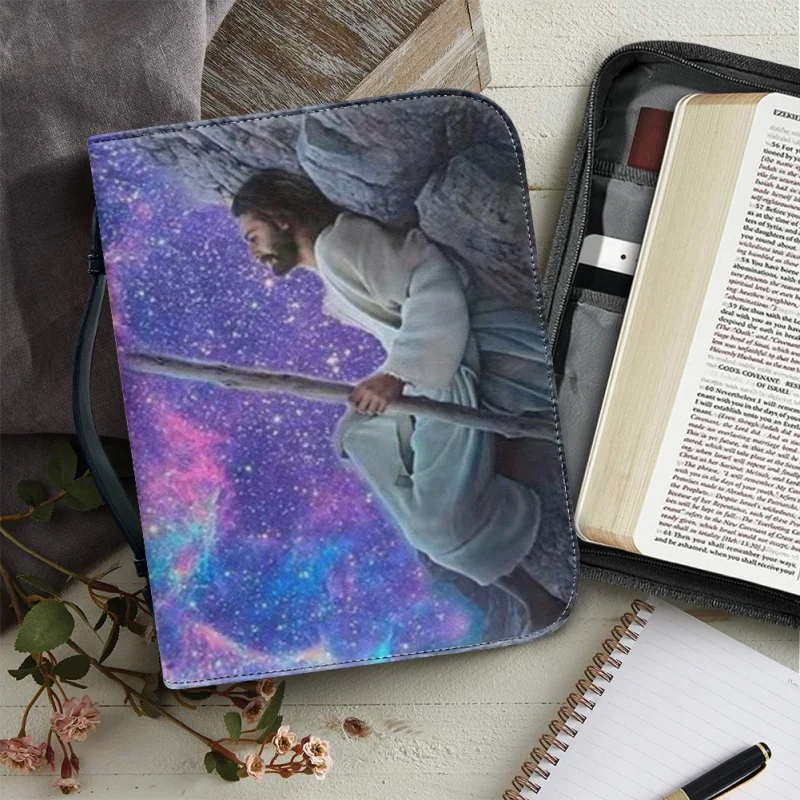 Funda con estampado de Dios reclinado en medio de las galaxias para mujer, bolsos de PU, libro de estudio, cajas de almacenamiento