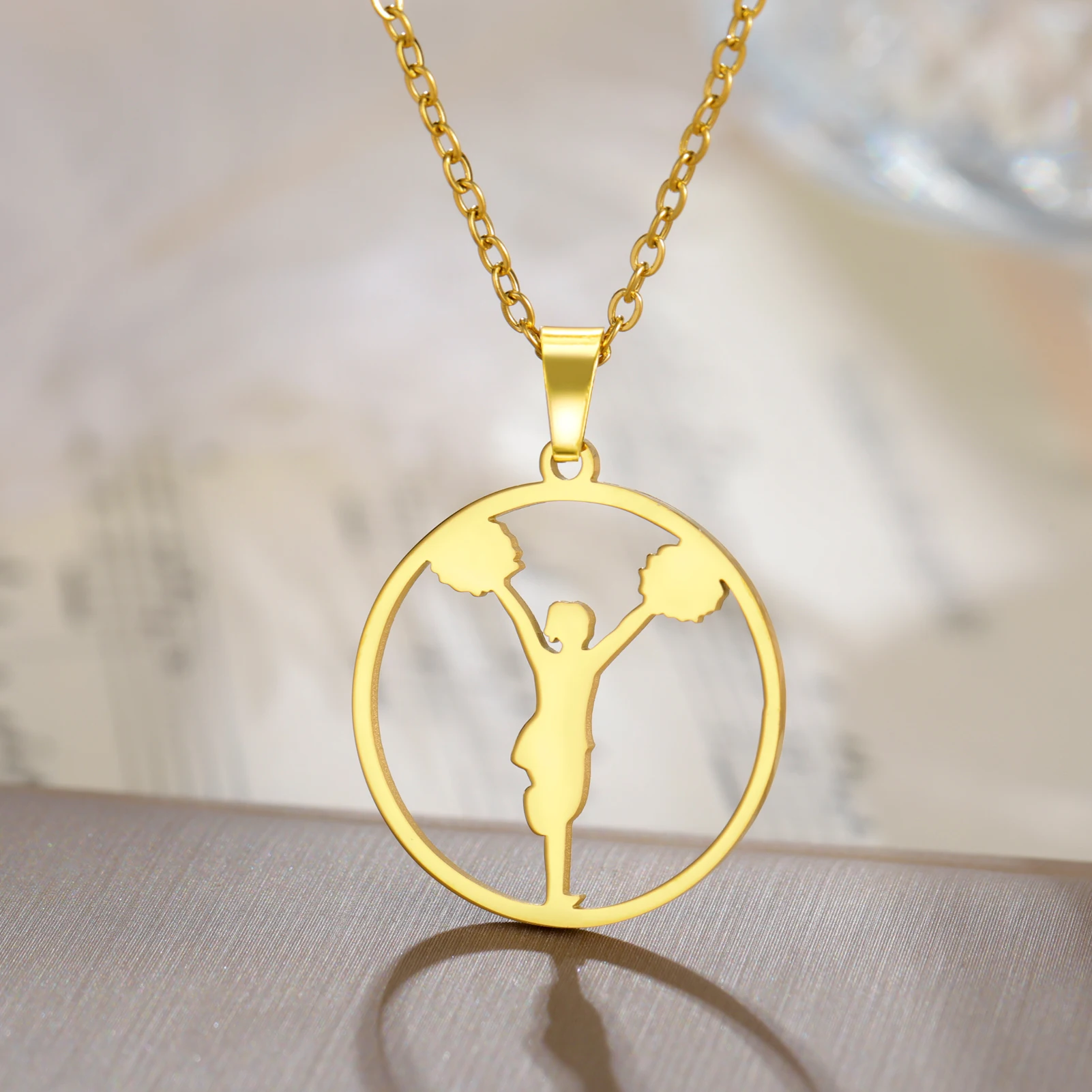 Amaxer Fashion Stainless Steel Cheerleading Exercise Pendant Necklace for Men Woman Charm Couple Athletic Jewelry Accessories