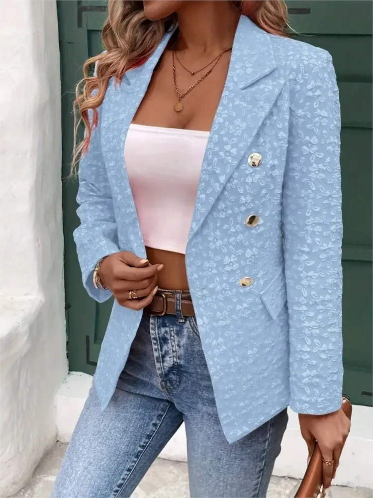 

Womens Outerwear Fashion Temperament Solid Color Double Breasted Long Sleeve Slim Suit Jacket Female Casual Autumn Winter Coats