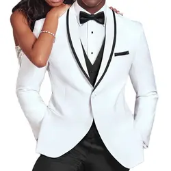 White and Black Wedding Tuxedo for Groom 3 Piece Slim Fit Men Suits Male Fashion Costume Jacket with Pants Vest