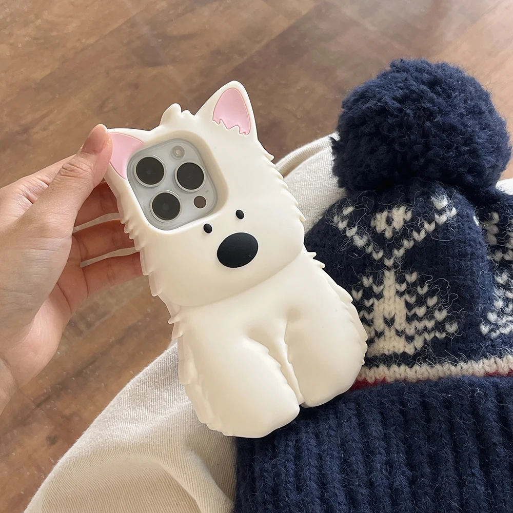 Super leuke domme hond West Highland voor iPhone 16 15 14 13 12 Pro Max 14 15 Plus Case Cover 3D Cartoon doos Schokbestendige huid Funda