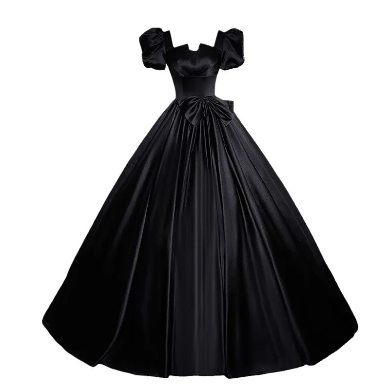 Satin Quinceanera Dresses New Elegant Floor-length Puffy Prom Dress With Short Sleeve Classic Simple Ball Gown Customized