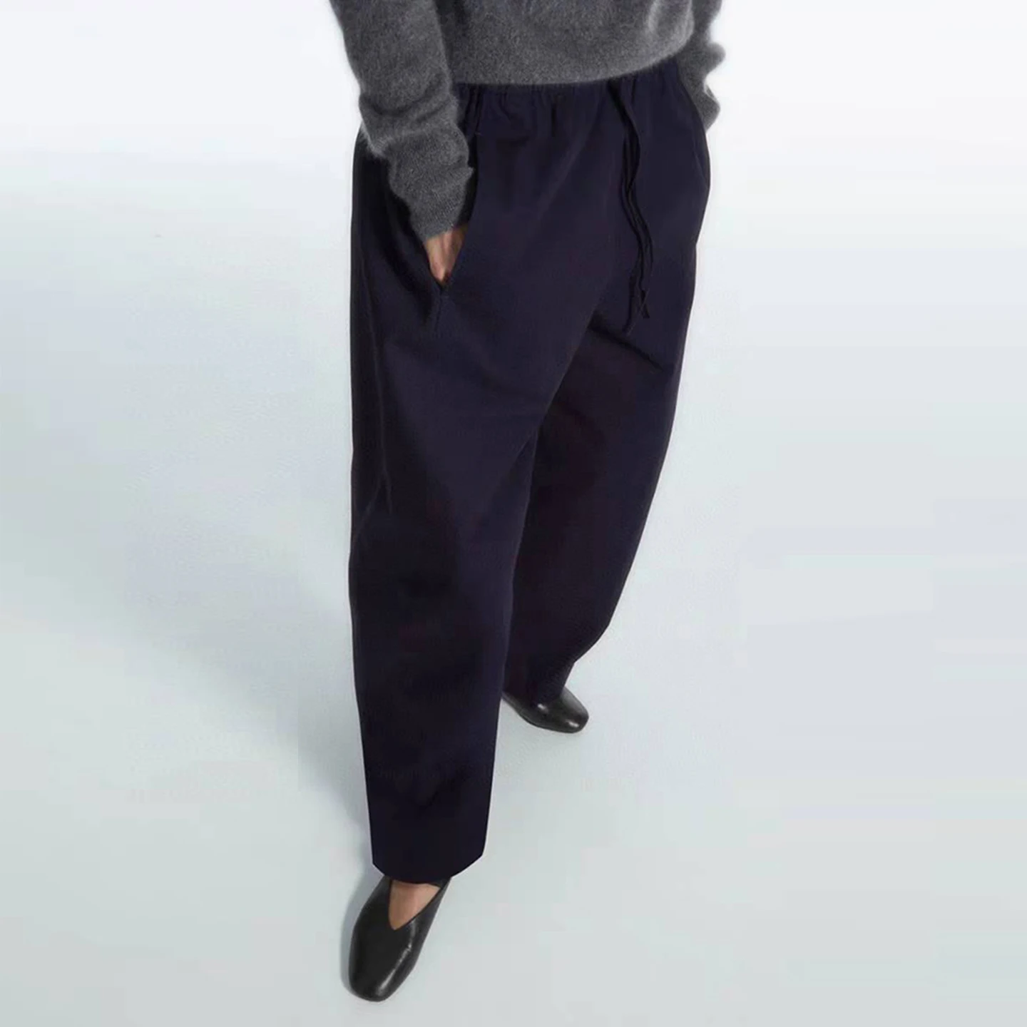 Calças Longas Fenas de Cintura Alta com Cordão e Cintura Elástica, Novo Estilo de Outono, Confortáveis e Respiráveis, Cal...