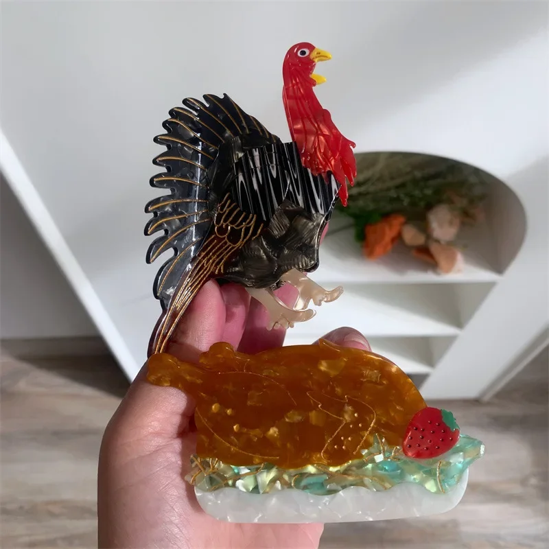 Cute Acetate Thanksgiving Turkey Hair Clips Cartoon Roast Chicken Hair Claw Poultry Splice Shark Clip Hair Accessories For Women