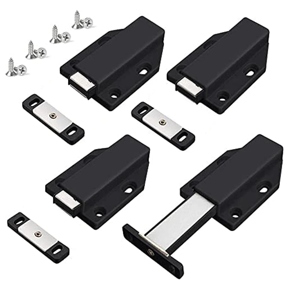 Push Latch Heavy Duty 4 Pack Push to Open Cabinet Hardware Magnetic Contact Latches for Large Door Push Black