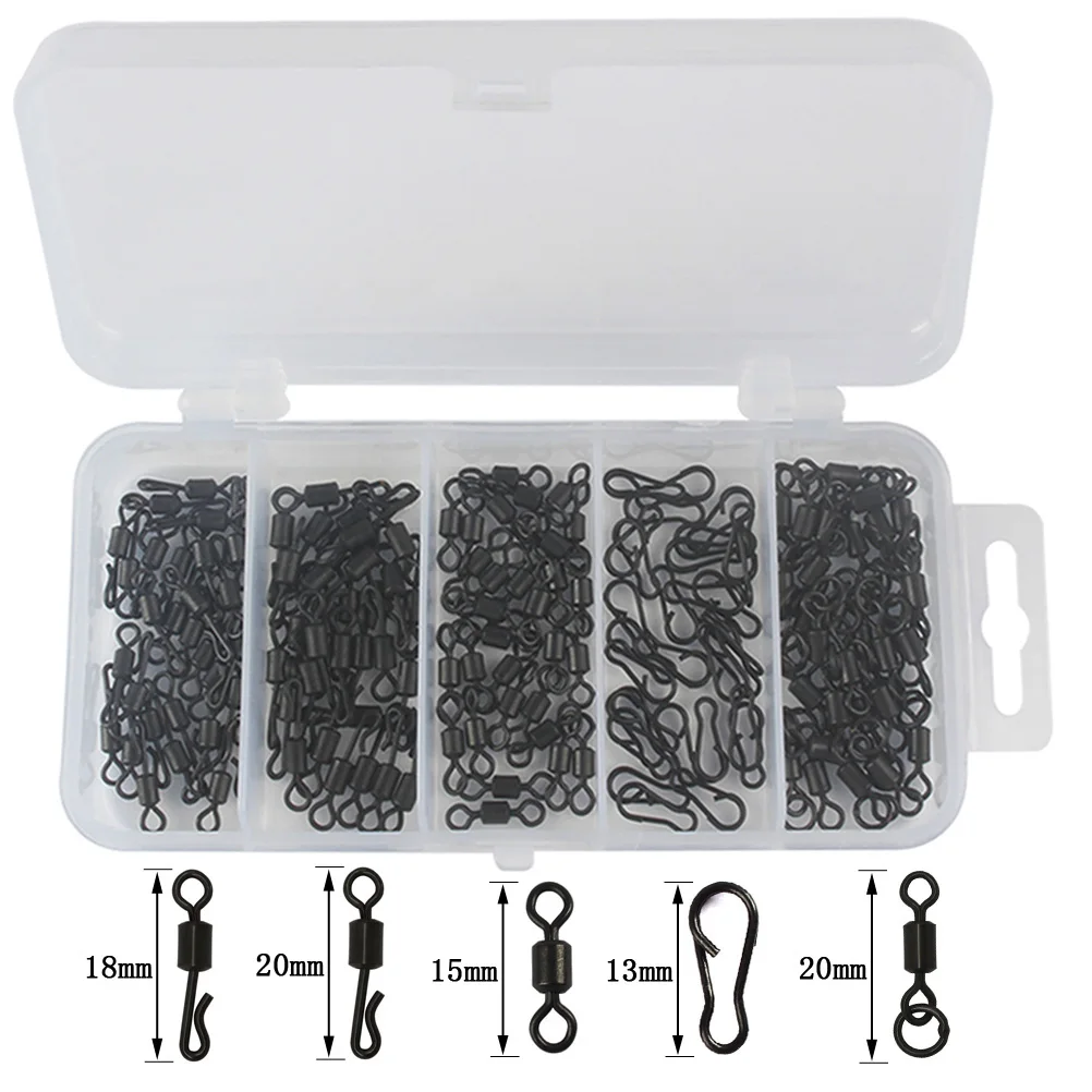 

150pcs Fishing Barrel Swivels Snap Connectors Durable Metal Portable Link Various Methods Anti Corrosion Storage Case