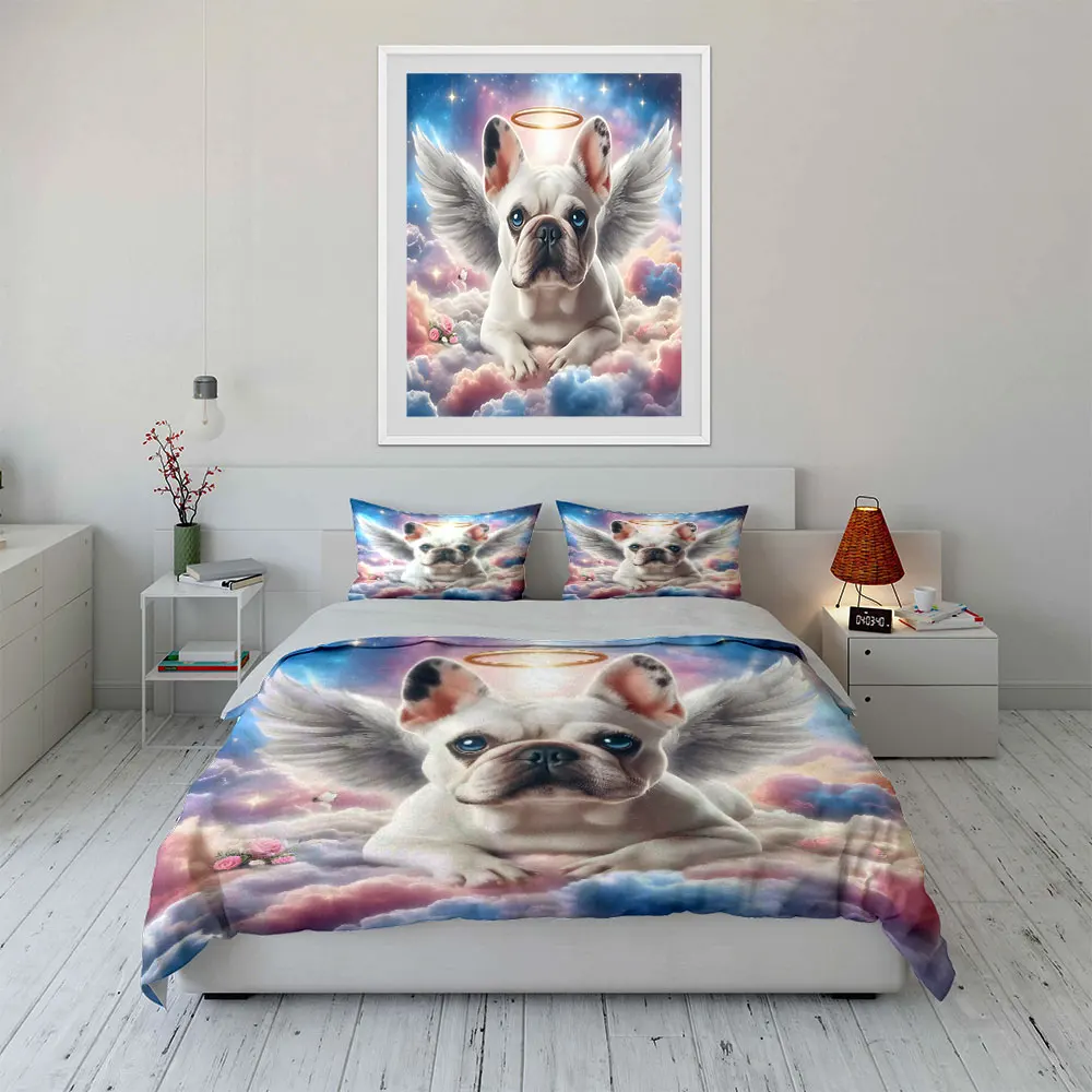 Angelic dog soaring in clouds Print Soft Comfortable Duvet Cover Bedding Set Included 1*Duvet Cover 2*Pillowcases Luxury gifts