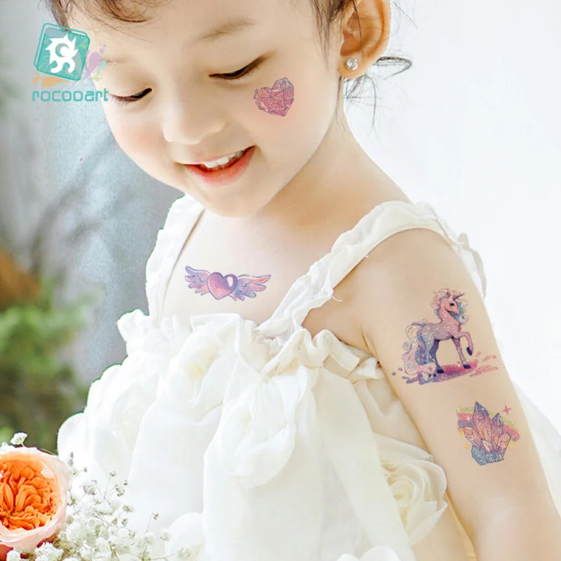 5 sheets  Cross-Border New Arrival Dream Glitter Unicorn Panda Rabbit Children Cartoon Cute Waterproof Tattoo