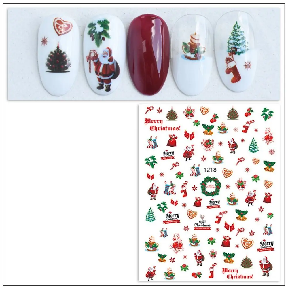 Diseño de uñas de Papá Noel, árbol de Navidad, salón de uñas, calcomanías de Año Nuevo, láminas para manicura, decoración de uñas, pegatinas navideñas para decoración de uñas