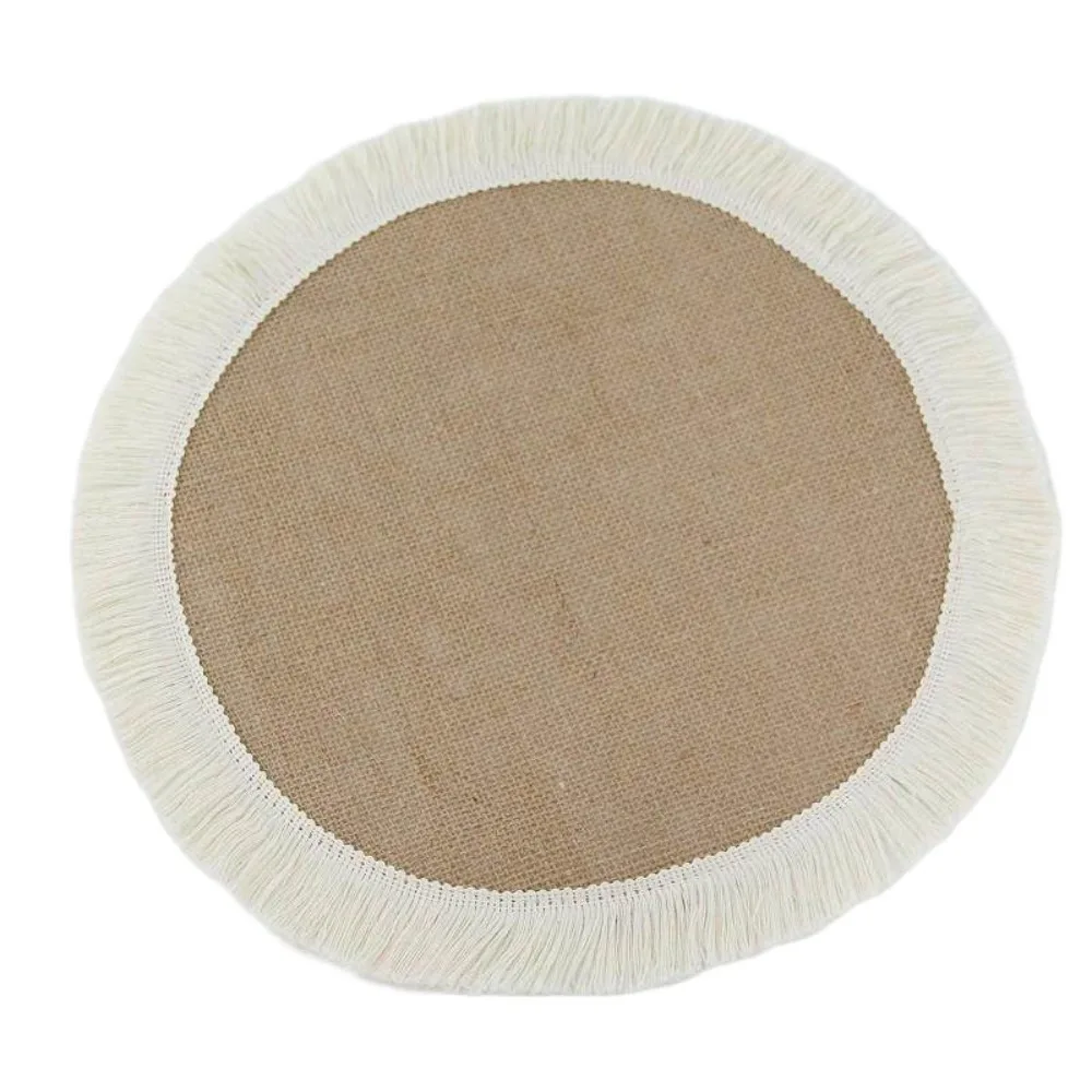 

Vintage 36/38cm Round Placemat Heat Resistant Washable Cup Coaster Mat Bohemian with Tassels Braided Place Mats Dining Table