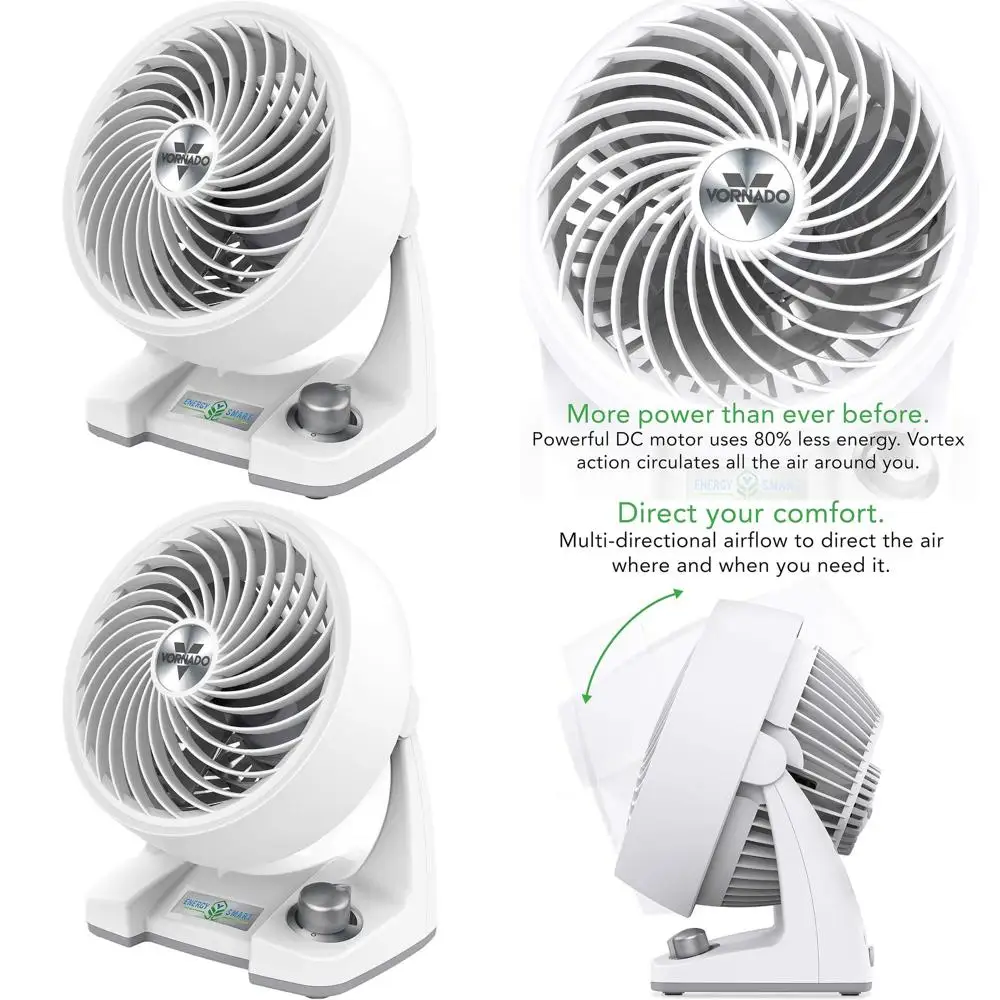 

Компактный энергосберегающий вентилятор-циркулятор воздуха с регулируемой скоростью и наклоном, идеально подходит для личного охлаждения в спальнях и на кухне.