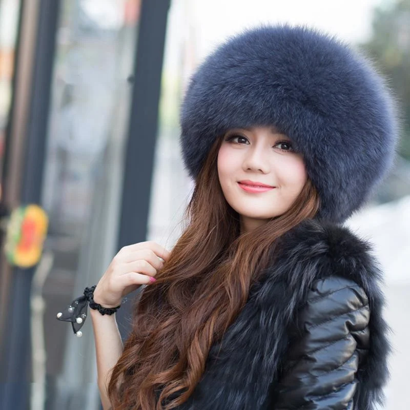 

Real Fox Fur Hat Winter Luxury Lei Feng Hat Natural Silver Fox Fur Hat For Women Outdoor Skiing Caps Thick Fur Cap With Earmuffs