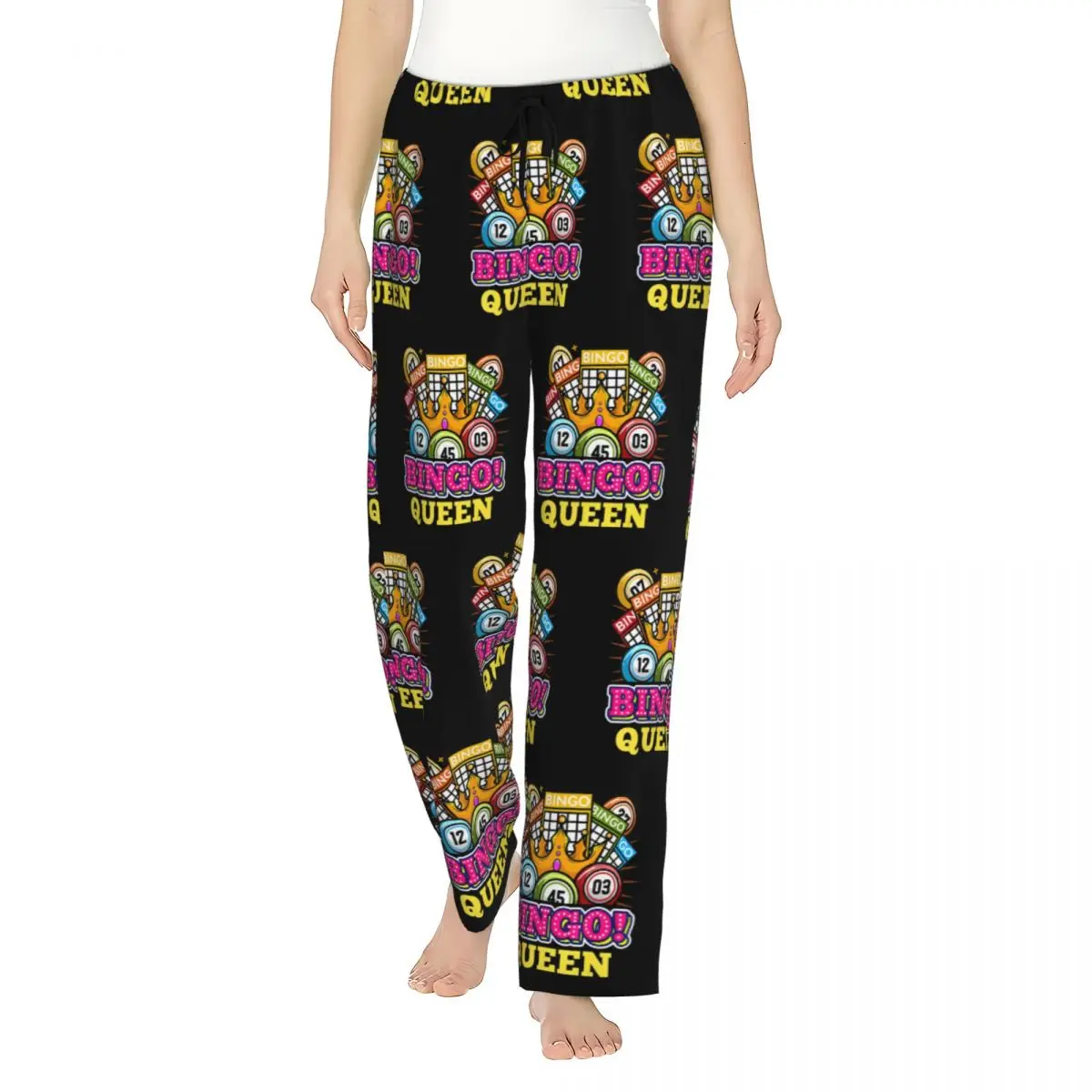 Custom Printed for Women Bingo Queen Pajama Pants Best Play Bingo Sleepwear Sleep Lounge Bottoms with Pockets