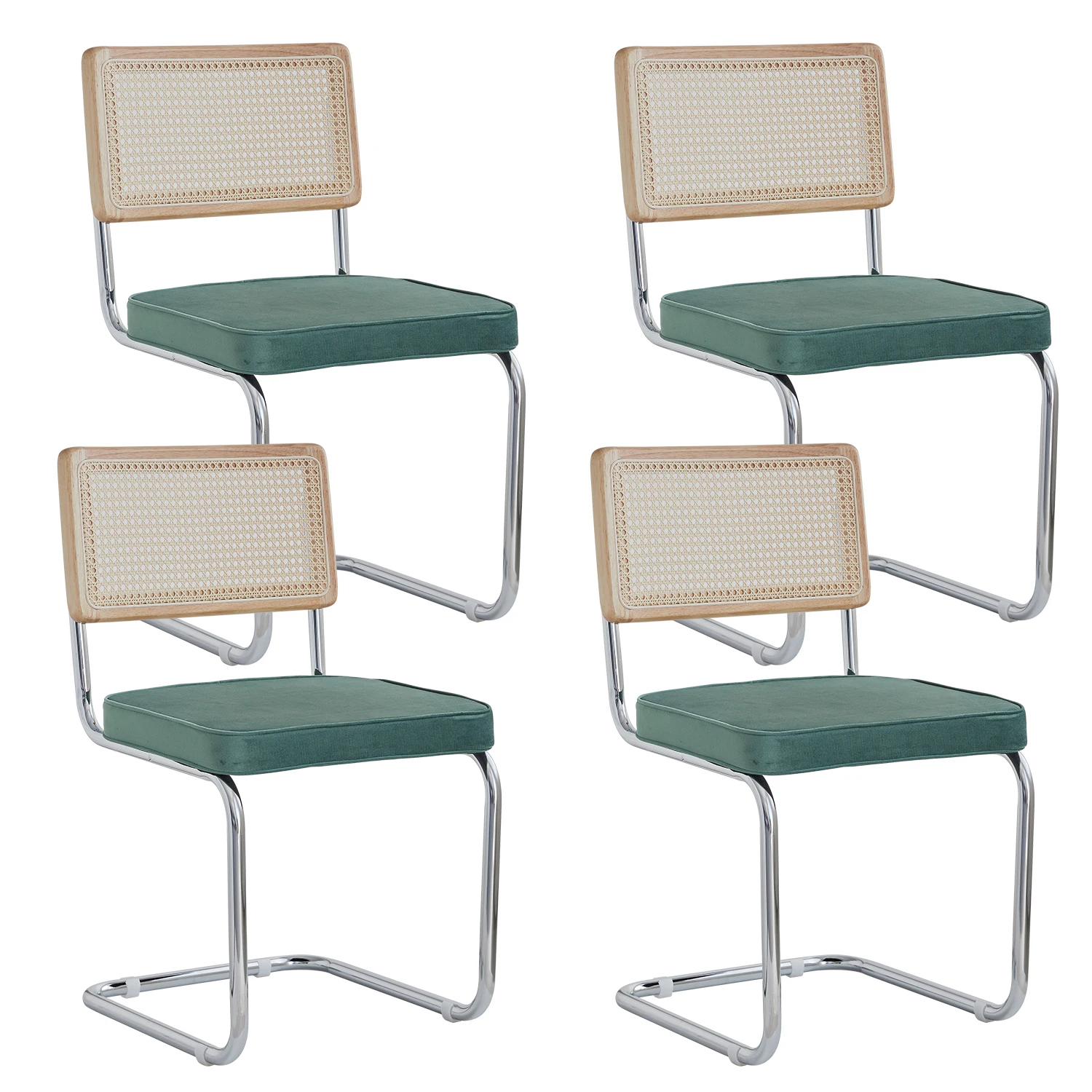 GrandCA HOME 2/4 sillas de comedor nórdicas, tapizadas en terciopelo holandés, con estructura de acero inoxidable y respaldo de ratán, para sala de estar