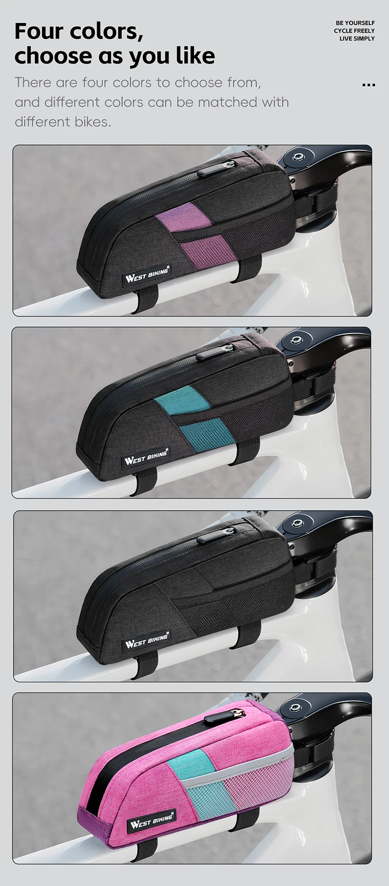 WEST BIKING Mini Tragbare Fahrrad-Oberrohrtasche Stromlinienförmiges Design Fahrradtasche Vorderrahmentasche für MTB Rennrad Fahrradzubehör – Detail 10
