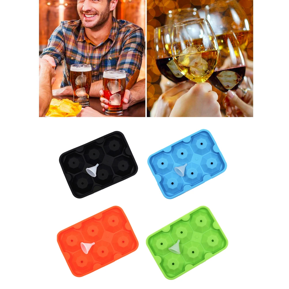 

Food Grade Silicone Ice Mold 6 Compartment Diamond Shape 3D Maker Mold Easy Release Ice Tray Freezer Tool For Beverages