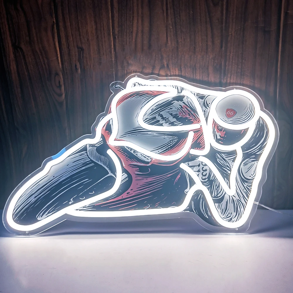 LED Neon Motorcycle Race Light Sign with UV Printing Photo for Beer Bar Wall Decorative and Boyfrend Gift Light Up Sig