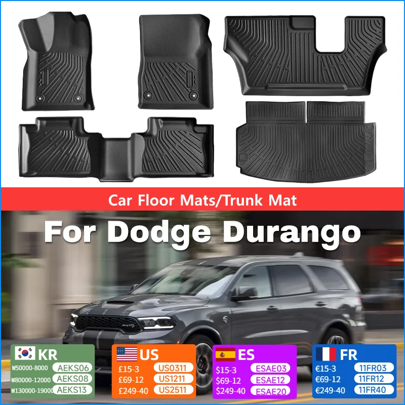 

Floor Mats For Dodge Durango 2016-2024 All Weather Waterproof All Weather Mats Black TPE trunk Liners Auto Interior Accessorie