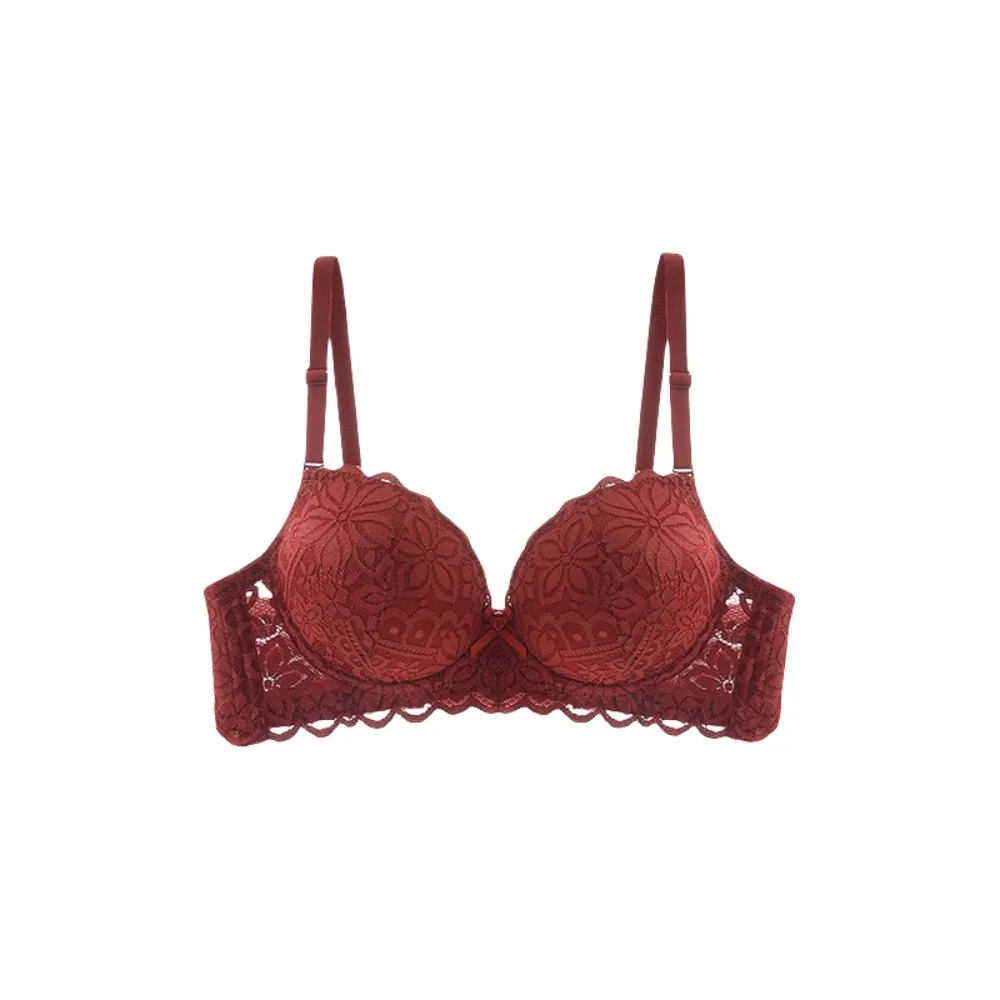 

Gathered Breasts Wireless Deep V Bra Close-fitting Shockproof Lace Flower Brassiere Lingerie Anti-sagging Seamless Bras